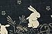 Japanese Noren Doorway Curtain Tapestry Navy Blue, Many Rabbits with Flowers