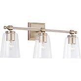 Capital Lighting 144831BS-523 Breigh Modern Clear Glass Cylinder Vanity Lights for Bathroom, 3-Light 300 Total Watts, 10" H x