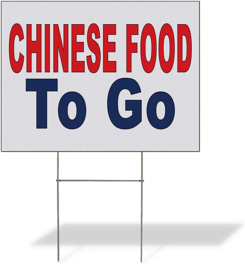 Fastasticdeals Weatherproof Yard Sign Chinese Food to Go Red Blue Bar Restaurant Truck Lawn Garden 24x18 Inches 1 Side Print