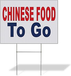 Fastasticdeals Weatherproof Yard Sign Chinese Food to Go Red Blue Bar Restaurant Truck Lawn Garden 24x18 Inches 1 Side Print