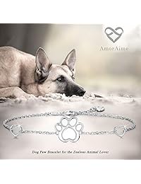 AmorAime 925 Sterling Silver Bracelet Dog Cat Paw Print of Love Heart Angel Charm Adjustable Link Bracelets for Women Great Gift for Pet Lover for Birthday
