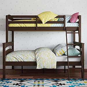 Image of Dorel Living Brady Solid Wood Bunk Beds Twin Over Full with Ladder and Guard Rail, Espresso