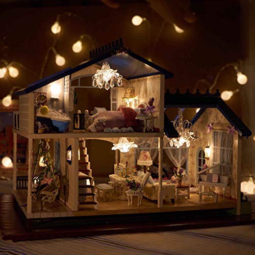 ENET handgefertigtes Miniaturpuppenhaus aus Holz, zum Selberbasteln, „My Provence Lavender Villa“, Geschenkidee – Bild 3