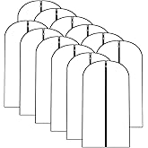 Garment Bags for Hanging Clothes 12 PCS Transparent Waterproof Dustproof Storage for Wardrobe Storage Suit Covers for Closet Cloth Cover Washable Clear Reuse Full Zipper for Suits Gowns 24''x40''