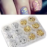 Gotd Nail Art Gold Silver Paillette Flake Chip Foil DIY Acrylic UV Gel Pager 12 PCS
