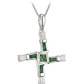 Biddy Murphy Saint Brigid Cross Sterling Silver Necklace for Women, Symbolizes Protection, Genuine Connemara Marble Inlay, Tarnish Resistant Rhodium 18" Chain, 7/8 x 1-1/4 inch