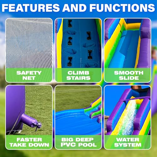 GOFAFALO Inflatable Grade Double Water Slide for Kids and Adults with Big Splash Pool, 20.6 * 9.45 * 11.3FT Backyard Party Oxford Water Slide with Air Blower-Purple