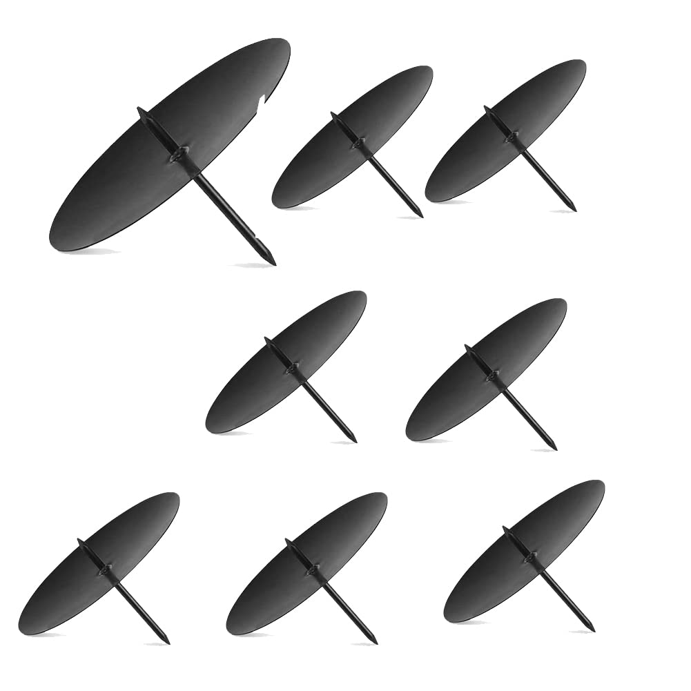 Kopinma 8 Pcs Wreath Candle Plate with Spike Black - 8 cm Metal Candle Holders for Christmas