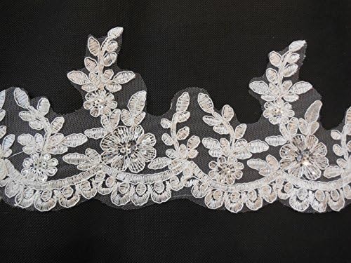 Bridal Wedding Ivory Sequined Floral lace Trim Dress Hemming Ivory Sequins lace Trim Per Yard 90cm Free UK PP Fast Dispatch (XL16ab)
