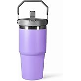 20 oz Tumbler with Handle, Insulated Tumbler with Lid and Flip Straw Leak Proof Double Wall Stainless Steel Vacuum Travel Coffee Mug Insulated Water Bottle Thermal Cup, Cupholder Friendly, Purple