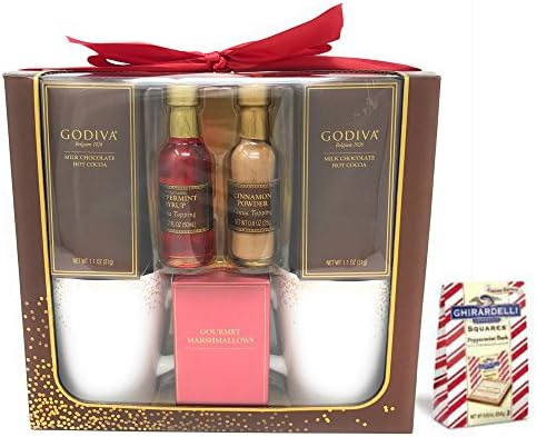 Godiva Ultimate Gourmet Hot Cocoa Gift Set, Includes Ghirardelli Limited Edition Peppermint Bark Squares, 0.83 oz, Perfect Hot Chocolate Gift Set for Christmas