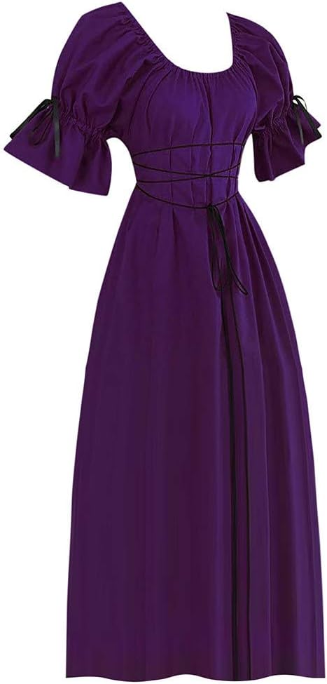 Hotsell〔ㄥ〕Medieval Dress Women, Halloween Medieval Victorian Queen Costume O-Neck Ruffle Sleeves Fancy Dress Costume Purple