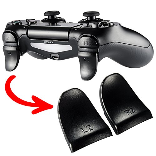 eXtremeRate 2 Pairs Black L2 R2 Buttons Trigger Extenders for PlayStation 4 PS4 JDM-030 Controller