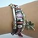 MORE FUN Charm Flower Bead Silver Tone Tube Leather Adjustable Length Wrap Bracelet (Four Leaf Clover)