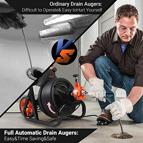 TACKLIFE Electric Drain Auger 75 Ft x 1/2 Inch Drain Cleaner Machine