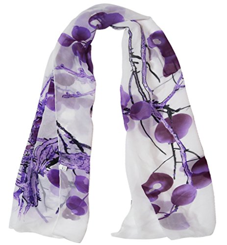 Alysee Women Chinese Classic Style Print Chiffon Long Scarf Shawl Wrap Color Grape