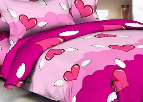SOMAY Home Furnishing™ 155Thread Count Cotton Double bedsheet Latest Desing(Pink Heart)