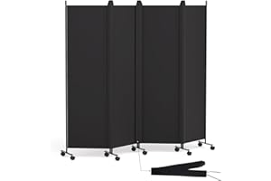 OUDUCK 4 Panel Room Divider Folding Privacy Screen, Freestanding Room Partition with Lockable Wheels, Portable Wall Divider f