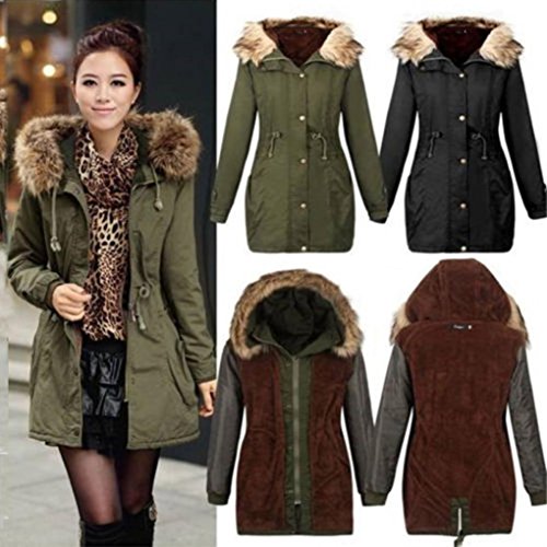 Bokeley Womens Parka Jacket Hooded Winter Coats Faux Fur Coat Outdoor (L, Black) - Thumbnail 2