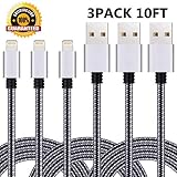 EverDigi iPhone Charger 3Pack 10Ft Lightning Cable Nylon Braided Charging Syncing Cord Compatible with iPhone Xs X 8 8Plus 7 7Plus 6 6Splus Se 5