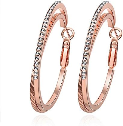 Hoop Earrings,Maxilei 14K Rose Gold Plated Double Hoops,Rhinestone Crystal Cubic Zirconia Hypoallergenic Huggie Hoops For Women Girls