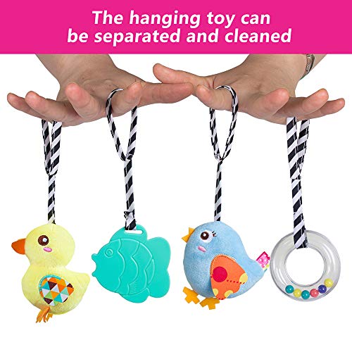 caterbee Car seat Toys, Baby Activity Spiral Plush Toys for Stroller bar Accessories, Crib Toys with Bell for boy or Girl, Hangings Rattle Toy with Squeaky (Yellow-Duck)