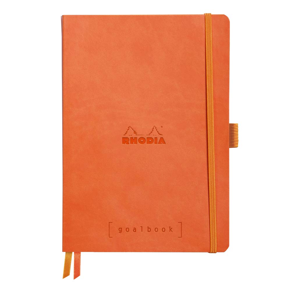 RHODIA 117774C - Flexible Notebook Goalbook Tangerine - A5 14.8x21cm - Small Squares - 240 pages Ivory 90 g/m² paper - 2 Ribbons, Elastic closure - Leatherette