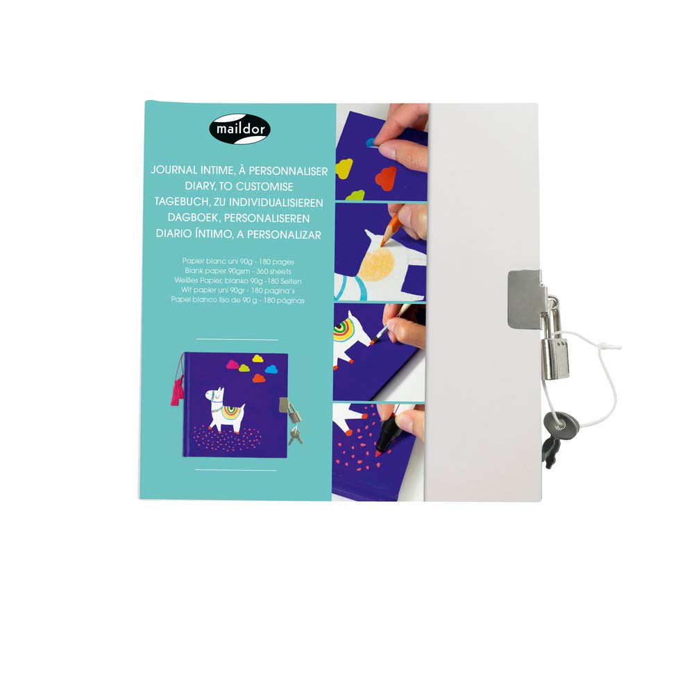 Maildor - Ref GB020O - White Diary to Customise - 18 x 17cm, Padlock Supplied with 2 Keys for Securing, Clairefontaine Paper - Decorate with Pens, Pencils