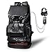 Leather Backpack For Men with USB Waterproof Large Capacity Backpack School College Bookbag Laptop Computer Backpack with Shoe Compartm Travel Bag Extra Capacity Casual Vintage Daypacks for Men(black)