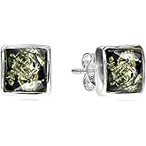 Ian and Valeri Co. Amber Green Sterling Silver Stud Square Earrings
