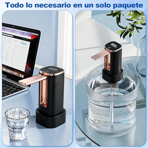 Eynshoo Dispensador de Agua Garrafon Plegable 2 en 1 Bomba Electrica | Despachador Automatico USB Recargable con Pantalla LED. Ideal para Mesa y Cubeta