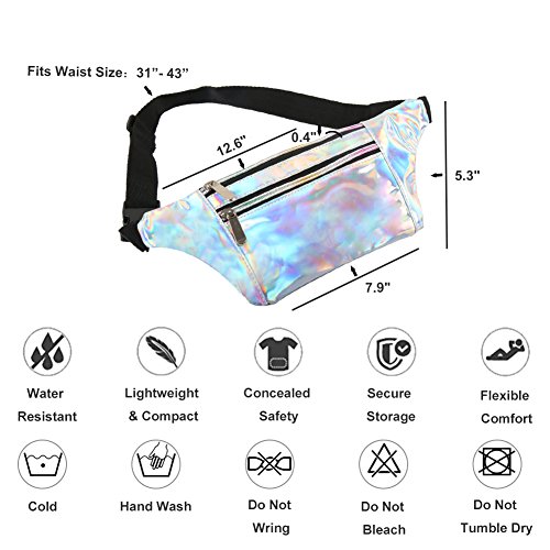 Mum's memory Holographic Fanny Pack for Women - Metallic Sport Waist Pack for Men for Running, Hiking, Traveling, Camping, Partying, Jogging (Silver)