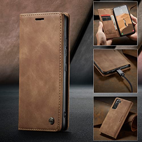 Monweicz Case for Samsung Galaxy S22, [Magnetic Case], [Wallet Case], with Card Holder Stand Protective Flip Wallet Anti-Shock Case for Samsung Galaxy S22-Brown