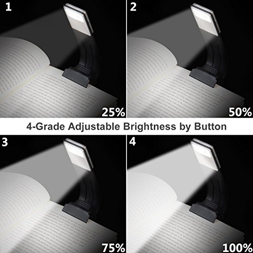 Book Light, LED Reading Lamp USB Rechargeable Flexible Night Reading Light 4 Level Brightness 360 Adjustable Clip on Work/Desk/Bed Lights for Amazon Kindle / eBook Reader / Book / iPad