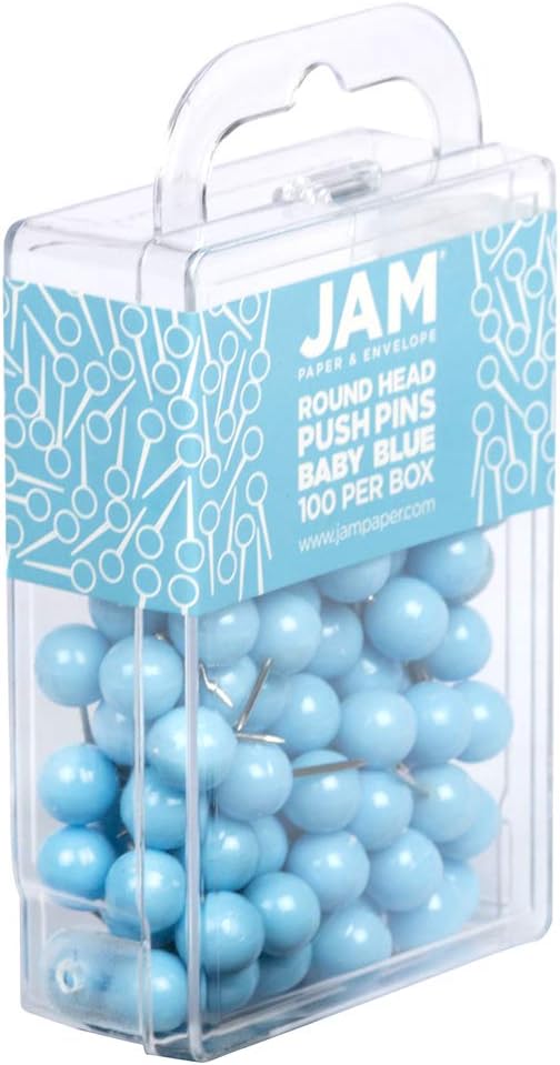 JAM PAPER Colourful Push Pins - Round Head Map Thumb Tacks - Baby Blue Pushpins - 100/Pack - Image 3
