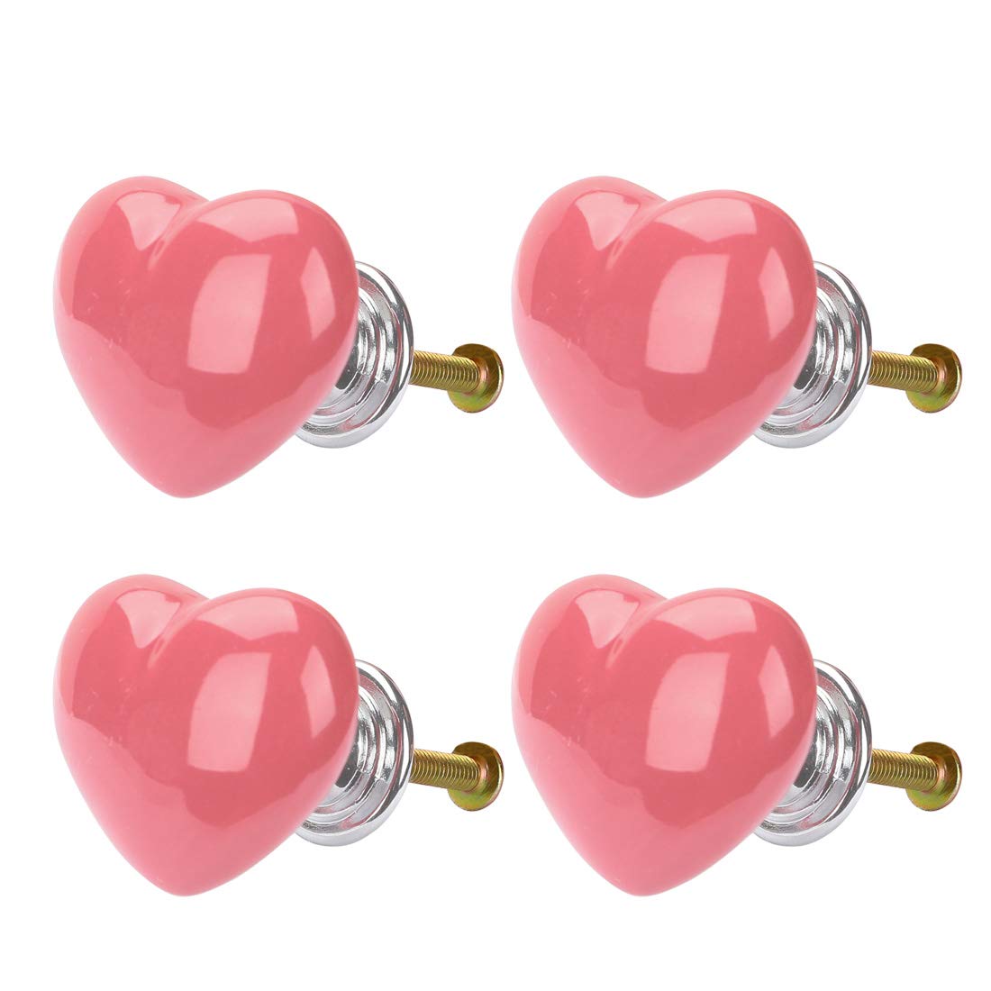 sourcing map 4pcs Ceramic Knobs Drawer Heart Shaped Pull Handle Furniture Door Cabinet Cupboard Wardrobe Dresser Replacement Pink