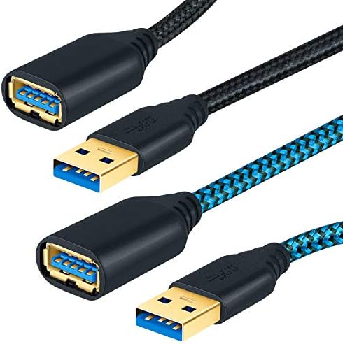 OKRAY USB 3.0 Extension Cable, 2 Pack 6 FT Nylon Braided USB Extender Cable Cord - Type A Male to A Female for Data Transfer USB Flash Drive, Printer, Keyboard, Mouse Playstation (Black Blue)