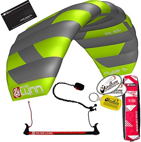 Peter Lynn Hype TR Foil Power 2-Line Control Bar Trainer Kite w Leash Kitesurfing Snowkiting Landboarding Buggy Traction Bundled with WindBone Kiteboarding Lifestyle Decals & Key Fob