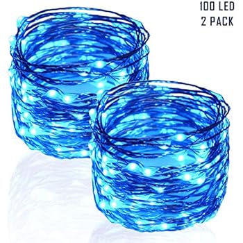 Twinkle Star 100 LED Copper Wire String Lights, 33ft Battery Operated Indoor Fairy String Lights, Holiday Decorative Wreath Christmas Tree Wedding Party Decoration (2 Pack, Blue)