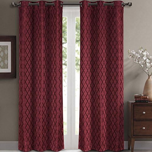 Willow Pair Jacquard Blackout Thermal Insulated Window Panels (84 x 108" Pair. (42 x 108 inches each) Color : Burgundy