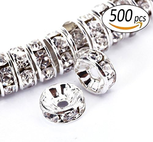 REVEW 500pcs Crystal Rondelle Spacer Beads For Jewelery Making Plated Gold and Silver Colorful Wavy edge and Straight edge 8MM(Straight Silver)