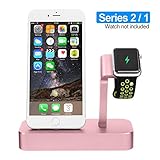 Apple Watch Stand, iPhone 7/7Plus/6s/6s Plus Charging Station, Alritz Aluminum 2 in 1 Apple Watch iPhone Charging Stand Dock for Apple iWatch Series 2/Series 1/Nike+, Rose Gold
