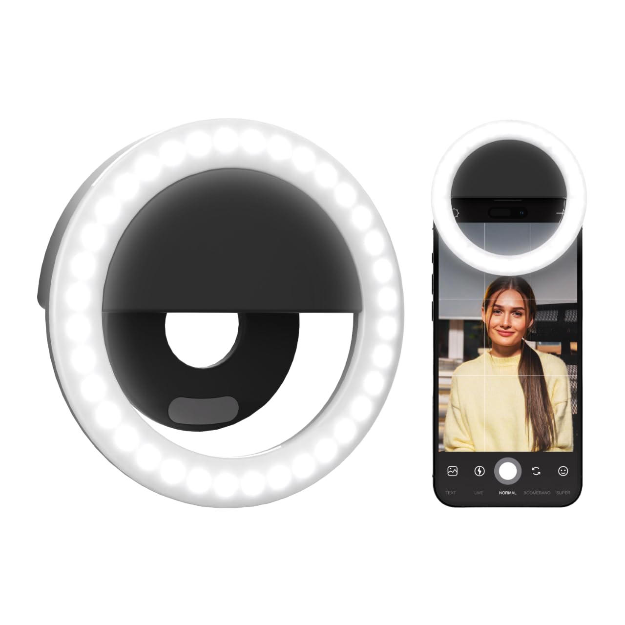 ARKON SPLEDRING Rechargeable Selfie LED Clip-On Ring Light for Smartphones
