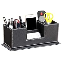 YAPISHI PU Leather Desk Organizer with 4 Compartment,Pen Holder,Pencil Cup,Office Supplies Desktop Storage Box for Business Card/Mobile Phone/Remote Control/Stationery/College Dorm Collection