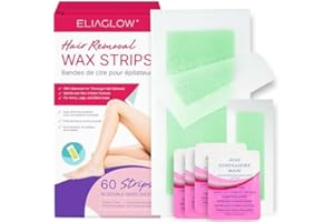 ELIAGLOW Wax Strips Hair Removal: 60 Body Waxing Strips Dual Sides & 4 Calming Oil Wipes for Women & Men - Brazilian Wax Kit At Home for Face, Legs, Arms, Chest, Bikini