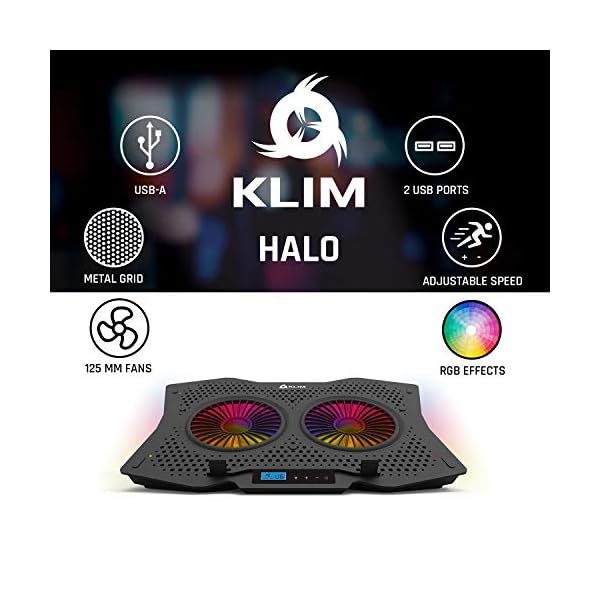 KLIM-Halo-Laptop-Cooling-Stand-with-RGB-backlighting-11-17-Gaming-Laptop-Cooling-Pad-For-Desk-USB-Powered-Fan-Very-Stable-And-Silent-Compatible-Mac-And-PS4-NEW-2021 KLIM Halo + Laptop Cooling Stand with RGB backlighting + 11" - 17" + Gaming Laptop Cooling Pad For Desk + USB Powered Fan + Very Stable And Silent + Compatible Mac And PS4 - NEW 2022