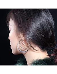 Pendientes de aro de doble capa de 2.362 in para mujeres y niñas, chapados en oro de 14 quilates o plata de ley 925, hipoalergénicos.