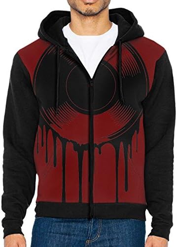 Men's Casual Hoodie Winter Full Zip Sweatshirt Music Vinyl Turntable Mixer LP Record Disc Pullover Hooded Jackets