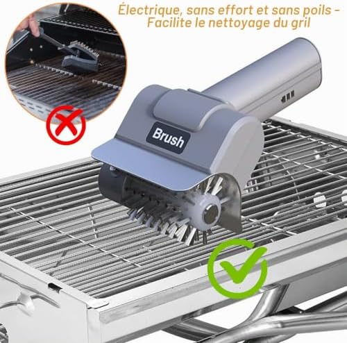 Brosse à Barbecue Électrique sans Fil, Nettoyant BBQ Rechargeable en Acier Inoxydable, Autonomie 100 Min, Étanche IPX7 pour Grilles de Cuisson et Fours