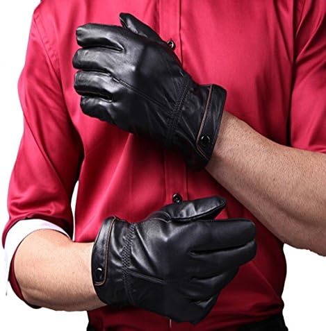 Calain Kalain Men's Leather Gloves Stylish Winter Lambskin Leather Glove Black M